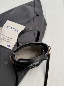 Faux Leather Solid Color Mini Bucket Bag, Versatile Casual Handbag And Shoulder Bag - Black - View 6