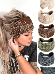 1 pieza Diadema elástica de mujer con estampado de estilo bohemio tipo cachemira - Que absorbe la humedad, diadema elástica para yoga y fitness, estilo vintage boho, con detalle de lazo - Disponible en marrón, beige, verde oliva, gris, diadema para yoga, banda para el cabello, turbante, diadema deportiva