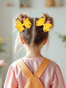 4 件装女童开学发夹铅笔蝴蝶结鳄鱼夹黄粉黑发夹开学第一天发夹可爱甜美发夹新学期礼物发夹儿童发饰 - 彩色 - 查看 2