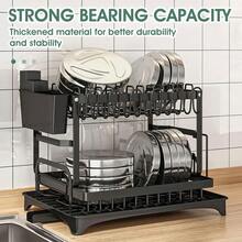 2 Tier Dish Drying Rack Plate Drainer Cutlery Holder Kitchen Organizer Storage-Foldable Dish Rack For Kitchen - Space Saving Black Utensil Holder - màu đen - Xem 2