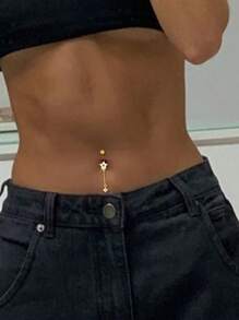 FOREVER QUEEN 1 PIEZA Anillo de ombligo de plata de ley 925 con borlas redondas, con colgante de flor y circonita cúbica, para perforación corporal