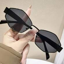 1 Cặp kính thời trang mùa hè gọng kim loại hình đa giác, kính unisex phù hợp cho đi làm, đi biển, du lịch, chụp ảnh đường phố, kính mắt cá nhân hóa. - Màu nâu - Xem 7