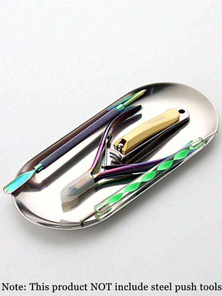 1 PC Silver Stainless Steel Sterilizing Tray Oval Mirror Metal Color Suitable For Storing Tattoo Tools And Nail Art Tools Accessories Or Home Desktop Storage Tray - Silver - View 5