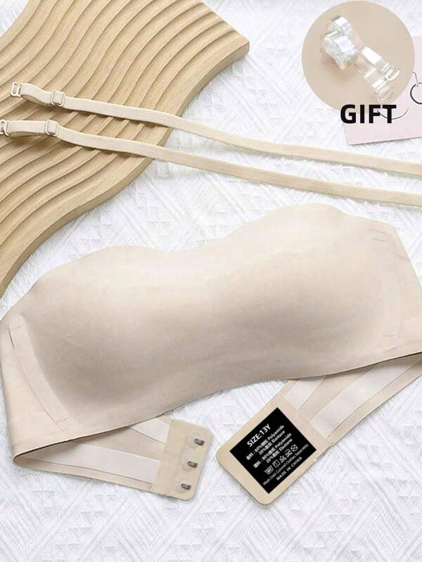 Teenage Girls' Strapless Push-up Bra, Anti-slip Bandeau Bra For Small Bust, Invisible Back, Seamless Wireless Lingerie