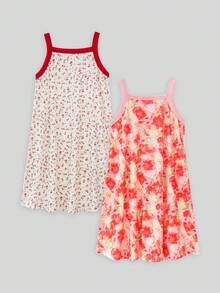 2pcs Young Girl Floral Print Cute Nightgown Set - Multicolor - View 3
