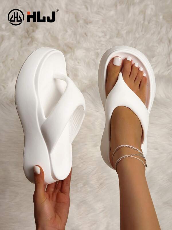 luofu New Women's Fashionable Wedge Heel Platform Beach Sandals, Outdoor Casual Flip-flops