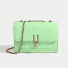 Bolso de hombro de patente con cadena para mujer, nuevo diseño de moda con estampado de cocodrilo