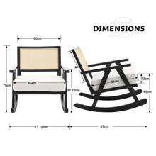 Chairus Upholstered Rocking Chair For Living Room Linen Relax Chair With Rattan Backrest Leisure Lounge Armchair With Solid Wood Legs Bedroom - Black - View 3