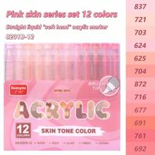 GuangNa 12 Colors Straight Direct Liquid Skin/Macaron Color Arcylic Marker Pen, Soft-Tip Animation Painting Marker Pen, Skin Color Art-Specific Acrylic Paint Markers, School Supplies,Back To School