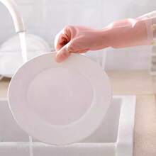 1 双洗碗长袖防水防油适用于家庭清洁、厨房清洁和洗衣清洁手套，单层 PVC 耐用材质，易于清洁，可重复使用，加厚材质