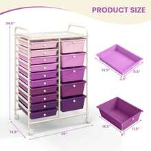 15-Drawer Rolling Storage Cart Mobile Cart With Colorful Drawers & Metal Frame - Purple - View 3