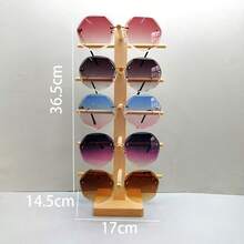 1 pieza Soporte de madera con diseño de veta para almacenamiento de gafas, expositor de gafas, organizador en forma de corona para sostener gafas - Color madera sin pintar - Ver 7