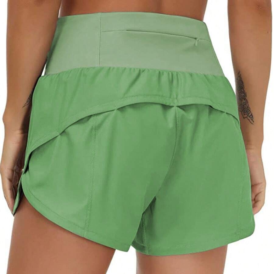 Womens High Waisted Running Shorts Quick Dry Athletic Workout Shorts With Mesh Liner Zipper Pockets - Army Green - View 1