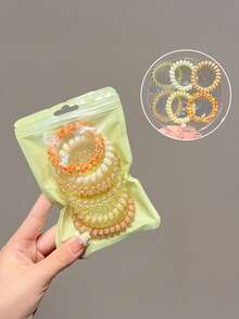 6 件/包 - 简约糖果色发带，柔软造型发带套装，高弹力发带，不损伤螺旋发带，防扭马尾辫夹，适合日常化妆、通勤、运动、马尾辫、派对装饰、新娘派对、单身派对、女生礼物、情人节 - 彩色 - 查看 9