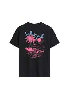 2026 Summer ShirtSALTY SOUL Women's Spring/Summer New Coconut Tree & Sunshine Print Casual Round Neck Short Sleeve T-Shirt, Fashion Versatile, Essential Daily & Vacation Wear. Vacation Printed T-Shirt For WomenLoose And Comfortablesummer Tops - 淺藍色 - 查看 11