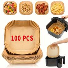 100pcs, Square Disposable Air Fryer Liners (6.3in/8in), Paper Air Fryer Liner Pots, Paper Basket Bowls, Baking Trays, Oven Accessories, Baking Tools, Kitchen Gadgets, Kitchen Accessories,Kitchen Accessories,Cocina