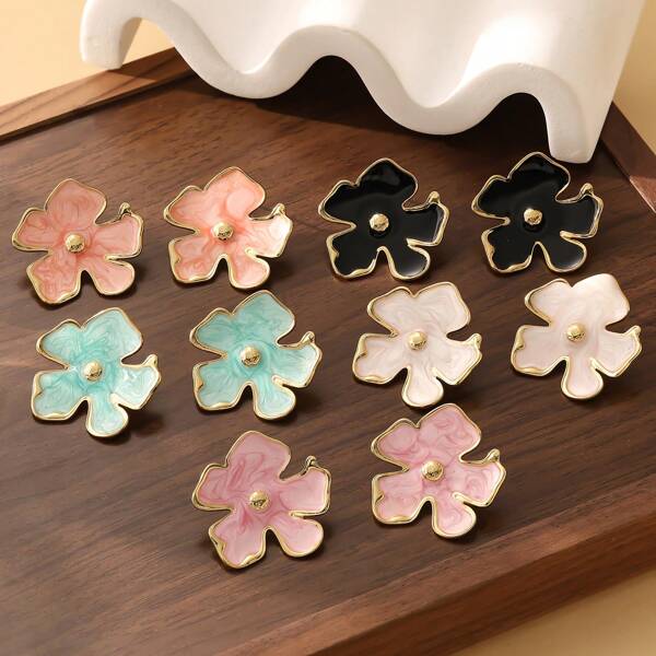 1 Pair Elegant Floral Stainless Steel Drop Earrings, Ideal For Women, Holiday, Daily Wear, Festival Gift