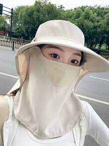 1pc Breathable UV Protection Face Cover Mask With Detachable Sun Hat, Casual Polyester Fabric, UPF50+ For Summer