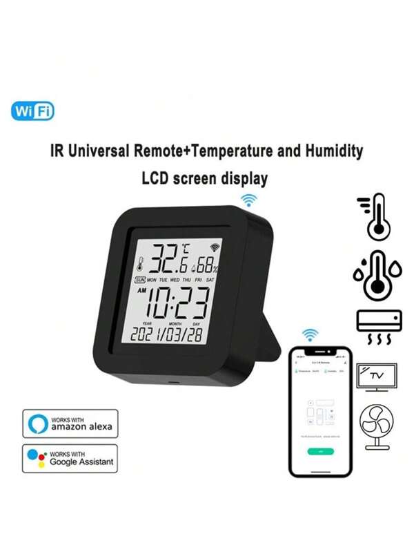 Control remoto inteligente WiFi con sensor de temperatura y humedad, controlador remoto universal con efecto de graffiti, compatible con Alexa y Asistente