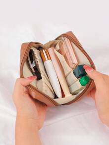 1pc Small Vegan Leather Travel Makeup Bag, Can Be Used As Wallet, Large Opening Design With Compartments And Zipper, Women's Cosmetic Organizer, Christmas Gift, Travel Essential, Women's Travel Gift, Makeup Bag, Clutch/Handbag, Cosmetic Storage Bag, Makeup Pouch, Makeup Brush Holder, Mini Makeup Bag, Large Capacity Makeup Bag, Women's Gift, Christmas Gift, Recommended Women's Gift - Multicolor - View 4