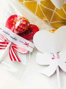 50pcs Red Love Knot Shaped Paper Lollipop Cards, Candy Packaging Paper Lollipop Racks, DIY Lollipop Decoration Cards, Engagement And Wedding Candy Processing Paper Boxes, Candy Decoration Products