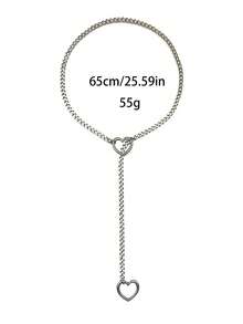 1pc Fashionable And Versatile Hollow Out Peach Heart Alloy Silver Necklace With Simple Style For Couples, Men And Women, Metal Silver Pendant Necklace Suitable For Gift Giving And Daily Wear - Bạc - Xem 7