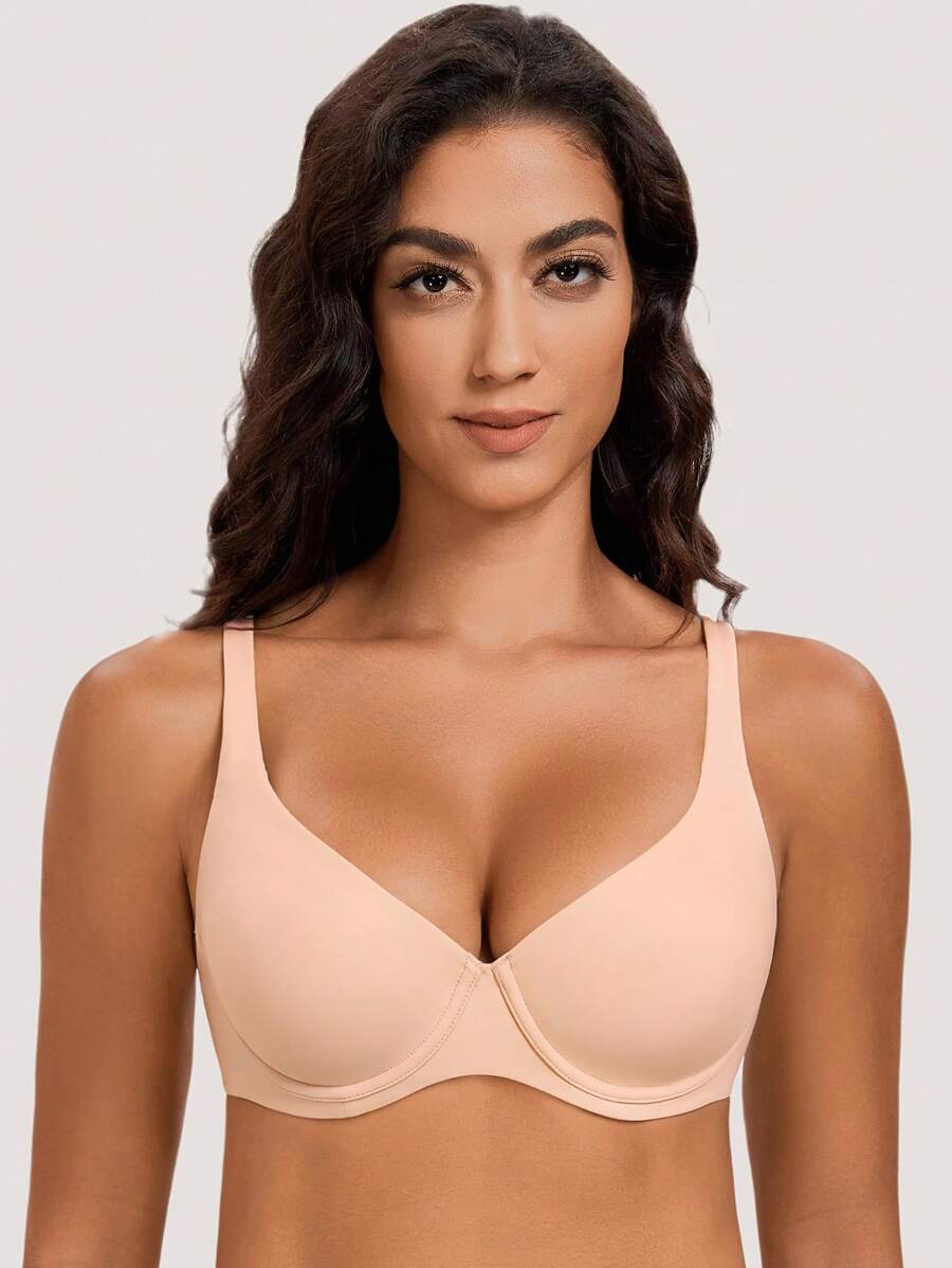 MELENECA MELENECA Women's V-Neck Minimizer Underwire Plus Size Unlined Plunge T-Shirt Bras