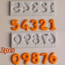 2pcs Silicone Number 0-9 3D Embossed Fondant Chocolate Mold, Birthday Cake Decorating DIY Baking Handmade Crafts For Home Decoration And Gift Decor