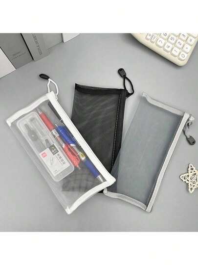 Transparent Mesh Pencil Case, Exam Pencil Case Set, Zipper Pencil Pouch, Stationery Storage Bag, Nylon Pencil Holder, Mesh Storage Bag, Suitable For Stationery, Bills, Cosmetics, Office Supplies, Back To School, School Supplies, Pencil Case, Backpack