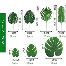 21 片棕榈叶和藤条 - 7 种各式绿色人造热带棕榈叶和茎，适用于丛林主题婚礼、生日派对、宴会桌装饰 - 綠色 - 查看 5
