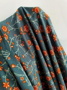 Rusttydustty 加大码复古绿色花卉长裙 V 领短袖高腰宽松休闲长裙 适合日常和野餐 波西米亚风花卉连衣裙 - 綠色 - 查看 8