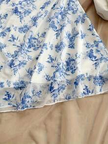 Vestido halter con estampado floral para mujer, elegante y a la moda, con tirantes delgados, adecuado para primavera, verano, otoño e invierno - Azul - Ver 5