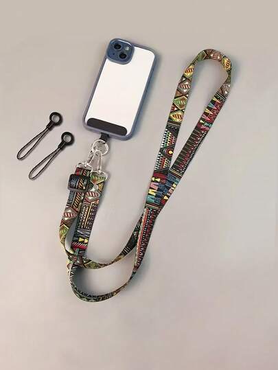 1 件可调节复古图腾手机链，时尚、高端、女士长挂链，舒适挂在脖子上