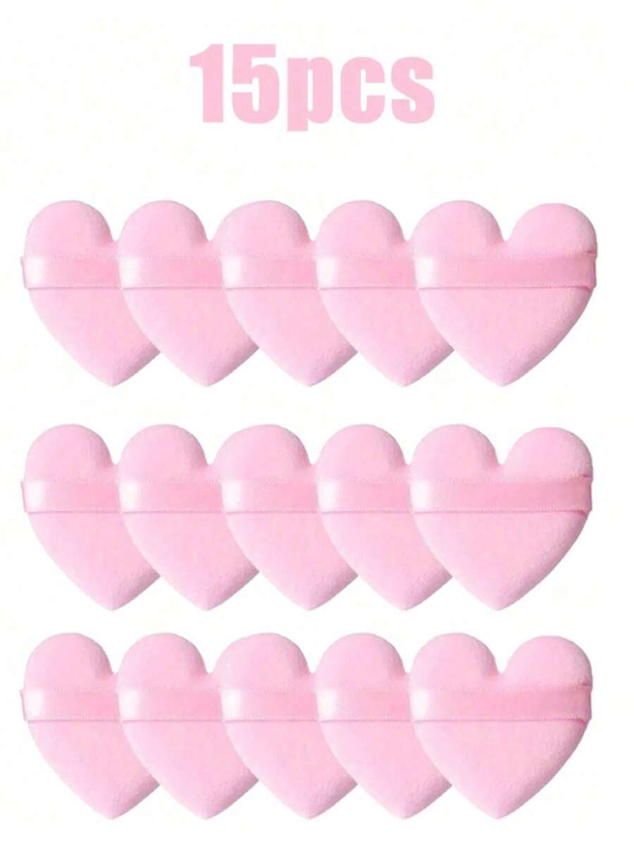 15 件/套心形天鹅绒粉扑，专为轮廓、眼周和眼角区域设计，配有化妆搅拌器粉底混合容器，适合所有肤质