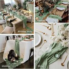 3/12pcs Bohemian Tablecloths, Cheesecloth Table Runners, Romantic Long Table Runners For Weddings, Baby Showers, Holiday Party Decorations, Rustic Gauze Tablecloths For Weddings, Baby Showers, Birthday Party Table Decorations, Reception Table Decorations - 彩色 - 查看 8