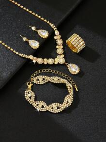 1 Conjunto de Joias da Moda para Mulheres: 1 Colar, 1 Par de Brincos, 1 Pulseira, 5 Anéis Elásticos, Adequado para Uso Diário, Banquetes, Vestidos de Casamento, Festivais de Música, Mês do Orgulho, Sessões de Fotos de Formatura, etc.
