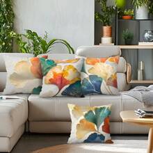 4 pièces Housse de coussin imprimée de feuilles de ginkgo