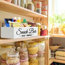 厨房台面零食收纳架，带把手的木质食品储藏盒，厨房、办公室零食吧收纳架，四格食品容器零食盒带抽屉，薯片、糖果等食品储藏收纳架，家居装饰，派对收纳，圣诞节收纳，新年收纳 - 黑色圖案 - 查看 11