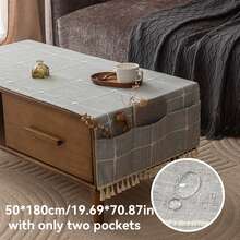 1pc Coffee Table Cover, Japanese Style Living Room Rectangular Tablecloth With Pocket & Tassel, Fit For Washing Machine, Dryer, Refrigerator, Dust Cover For Coffee Table Top - Grey - View 11