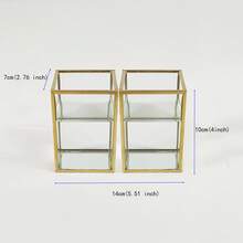 Set de 2 jarrones de vidrio cuadrados y delgados con borde alto que incluyen elementos metálicos dorados integrados, sin costuras y a prueba de fugas, adecuados para el Día de San Valentín, el Día de la Madre, la Navidad