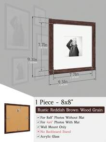 1个5x7/8x10/8x8/12x12/12x16英寸复古风格相框，采用质朴的红棕色木纹，可作墙面装饰，充满怀旧气息，配有衬垫，做旧表面工艺，材质独特，可作拼贴画廊相框，是承载经典怀旧故事的理想礼物。