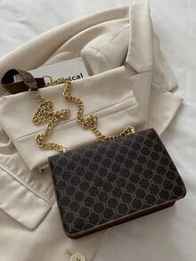 Mini Fashionable Plaid Contrast Stitching Crossbody Bag, Metal Chain Strap Shoulder Bag Square Purse, Suitable For Shopping - Coffee - View 4