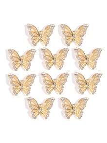 10pcs Gold & Silver 3D Dynamic Butterfly Zinc Alloy Pendant For Necklace & Earrings DIY - Gold - View 2