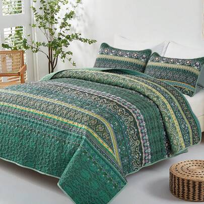Bohemian Bedspread Double Boho Striped Pattern Printed Quilted Bedspread Coverlet For All Season Soft Microfiber Quilt 220x240cm 240x260cm