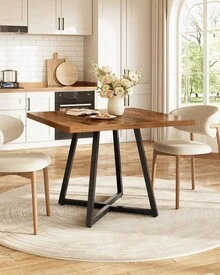 LITTLE TREE Square Dining Table Set Of 6, 31.5" Industrial Dinner Table With Metal Base, Kitchen Table For Dining Room, Small Space, Apartment - Brown - View 3