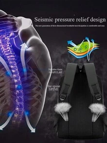 男士多隔层尼龙字母印花背包，可装15.6英寸笔记本电脑，多口袋轻便书包，大容量旅行包，便捷通勤背包，多功能背包，适合学生、中小学生、商务旅行、旅游、日常通勤、户外运动、节日和生日礼物 - 黑色 - 查看 4