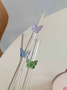 Juego de 6 Pajitas Reutilizables con Encanto de Mariposa - Juego de Bebida Encantado para Bodas/Despedidas de Soltera, Pajitas de Vidrio Caprichosas con Cepillo de Limpieza, Suministros para Fiestas, Accesorios de Cóctel para Jardín de Hadas, Perfecto para Fiesta de Soltera y Decoración de Compromiso Nupcial, Regalo para Novia