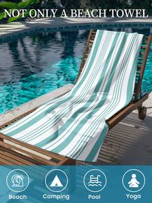 1 pieza Toalla de playa estampada con patrón de rayas verdes y blancas, toalla de baño, toalla de playa de estilo de moda, toalla de baño súper absorbente para baño, natación, fitness, yoga