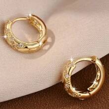 Golden-Tone Bohemian Cross Hoop Earrings For Women, Sparkling Synthetic Gemstone Design, Allergy-Resistant, Perfect For Valentine's Day Gifts, Daily Wear & Vacation Jewelry, Novelty Earrings