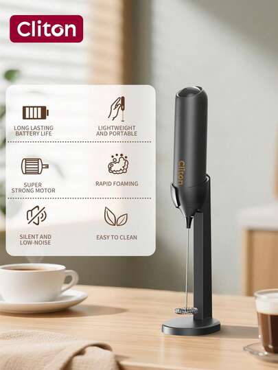 CLITON Dream Gift! Battery-Powered Milk Frother - Perfect Gift For Coffee, Latte, Hot Chocolate. 3 Styles (Solid Color/Classic/Stainless Steel) & 6 Colors. Ultimate Gift For Christmas, Valentine's Day, Easter, Housewarming And More!